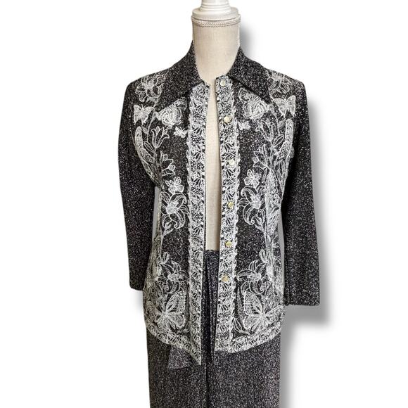 Vintage Black & Silver Metallic Pant Suit Size 7/8 - Picture 3 of 8